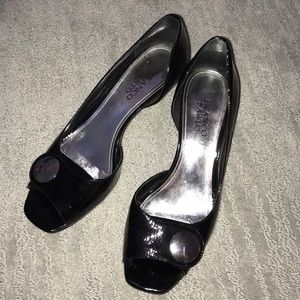 Black Franco Sarto Patin Leather Wedges